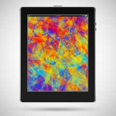Realistic detailed black tablet with a colored touch screen