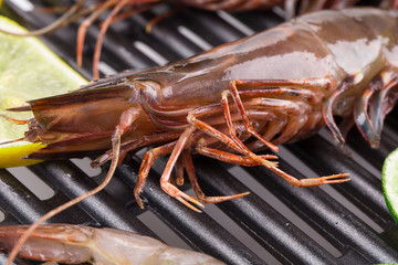 Fresh shrimps in a pan.
