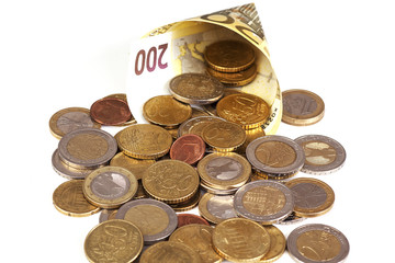 EURO paper money and coins
