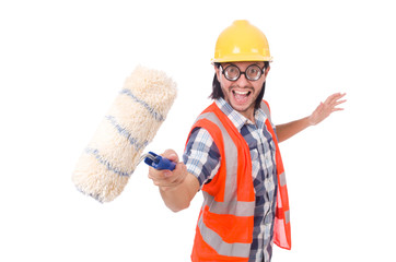 Funny painter isolated on white