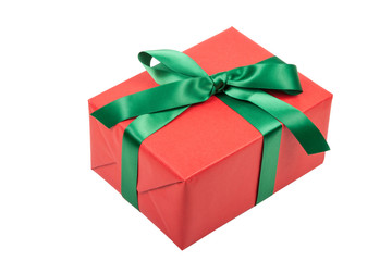 rotes weihnachtsgeschenk mit grüner schleife