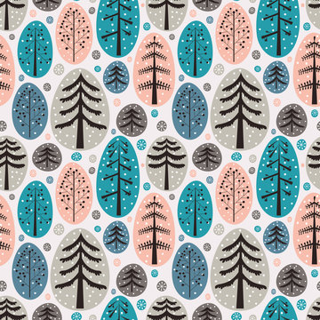 Fototapeta Fir trees seamless pattern