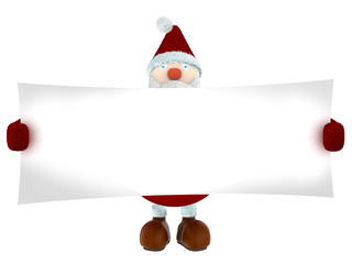 3D render of Santa Claus holding a big white paper