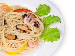 Tasty italian pasta with seafood.
