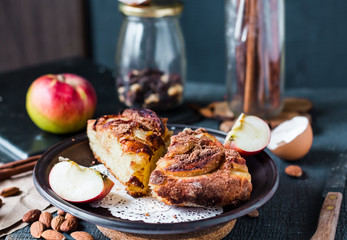 pieces of apple pie with cinnamon and minadem, christmas