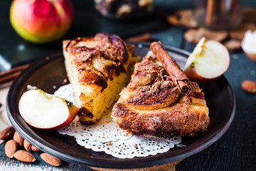 pieces of apple pie with cinnamon and minadem, christmas