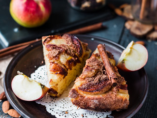 pieces of apple pie with cinnamon and minadem, christmas