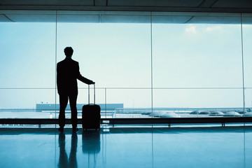 silhouette of passenger waiting in the airport