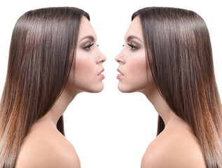 Creative portrait of beautiful woman. Reflection