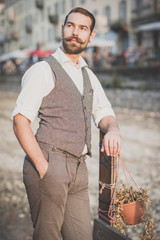 handsome big moustache hipster man