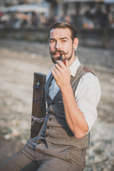 handsome big moustache hipster man