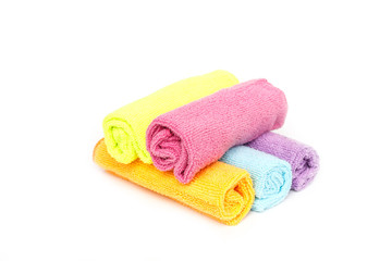 Color microfiber cloths for cleaning isolated on white backgroun