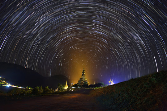 The Stars night of startails over Phasornkaew Temple ,That place