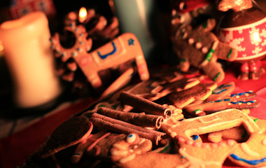 Christmas still life, biscuits with icing and candles