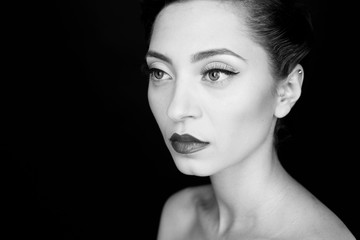 Fototapeta premium Black and white portrait of a beautiful woman