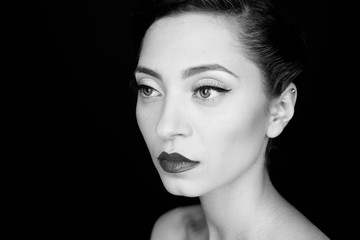 Fototapeta premium Black and white portrait of a beautiful woman