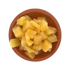Bowl with a small serving of cooked rutabagas