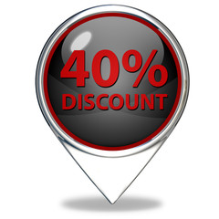 Discount forty percent pointer icon on white background