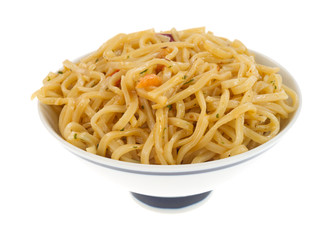 Chow Mein with shrimp in a small bowl