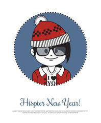 Holiday card  Hipster New Year with Santa Claus in red hat