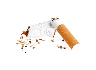 Broken cigarette isolated on white background
