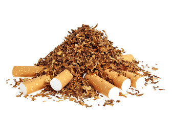Cigarette and tobacco isolated on a white background