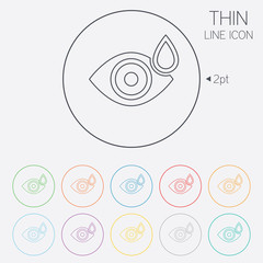 Eye with water drop sign. Drip into the eyes.