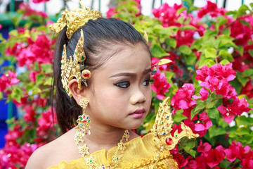 Pretty Thai girl wearing typical Thai dress, identity culture of