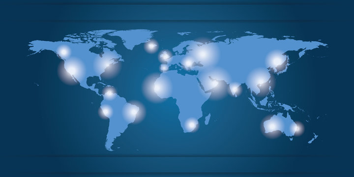 World Map business locations, blue and white