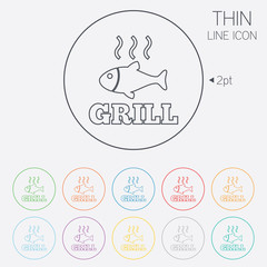 Fish grill hot icon. Cook or fry fish symbol.