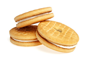 Sandwich cookies with jam on a white background