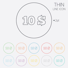 10 Dollars sign icon. USD currency symbol.