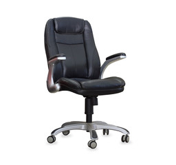 The office chair from black leather. Isolated