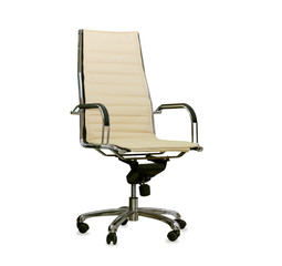 Modern office chair from beige leather. Isolated