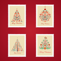 Set of colorful Christmas Postage stamps