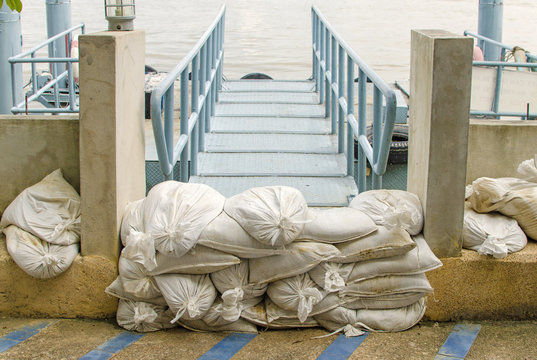 White sandbags for flood defense