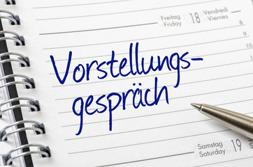 Terminkalender mit dem Eintrag Vorstellungsgespräch