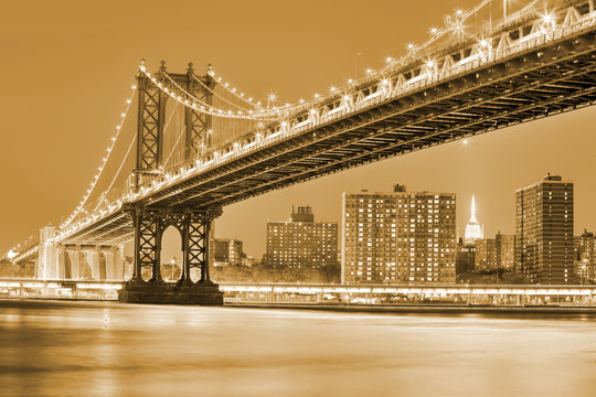 Fototapeta Manhattan bridge night view