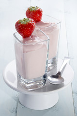 strawberry mousse in a shot glass