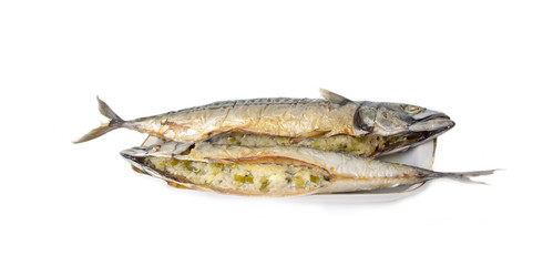 Mackerel stuffed with rice and onions
