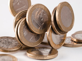 Euro coins falling