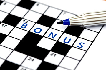 Bonus in solving crossword puzzle, close up