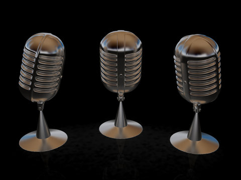 3 metal microphones