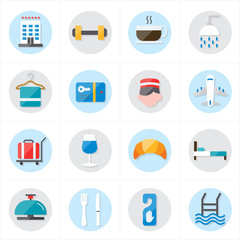Flat Icons For Hotel Icons and Travel Icons Vector Illustration