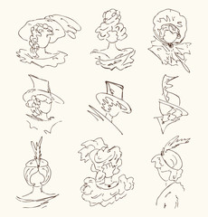 Fototapeta premium Sketchy isolated woman's head silhouettes