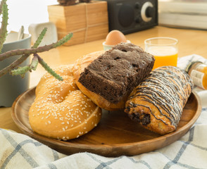 bread on the wood plate