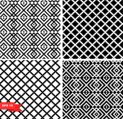 Decorative checkered black and white patterns set