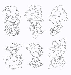 Sketchy isolated woman heads set