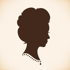 Retro woman head silhouette. Vector Isolated woman half face