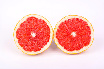 Two halves of a grapefruit